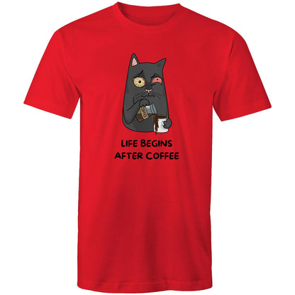 Life Begins After Coffee - Mens T-Shirt Red Mens T-shirt Coffee Printed In Australia