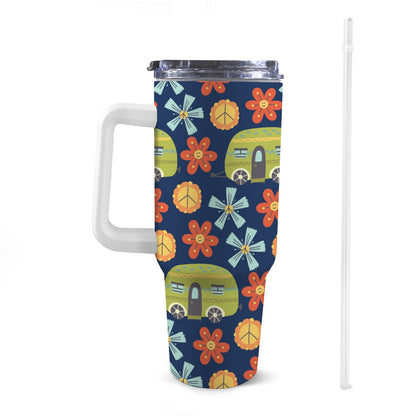 Hippy Caravan - 40oz Tumbler with White Handle