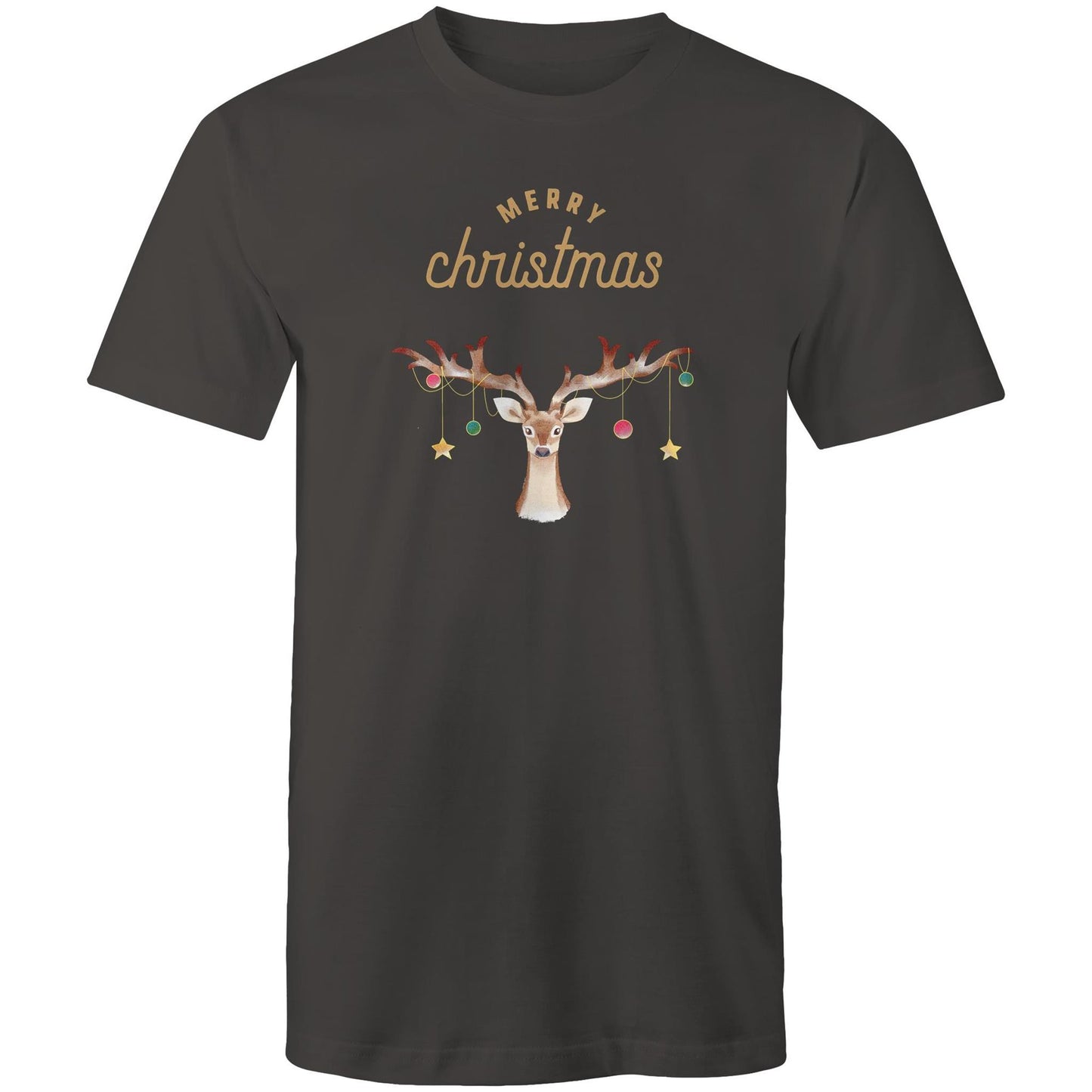 Merry Christmas Reindeer - Mens T-Shirt Charcoal Christmas Mens T-shirt Merry Christmas