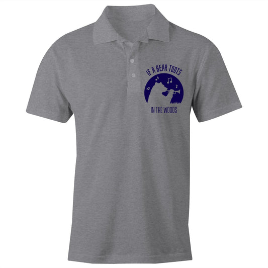 Trumpet Player, If A Bear Toots In The Woods - Chad S/S Polo Shirt, Printed Grey Marle Polo Shirt Music