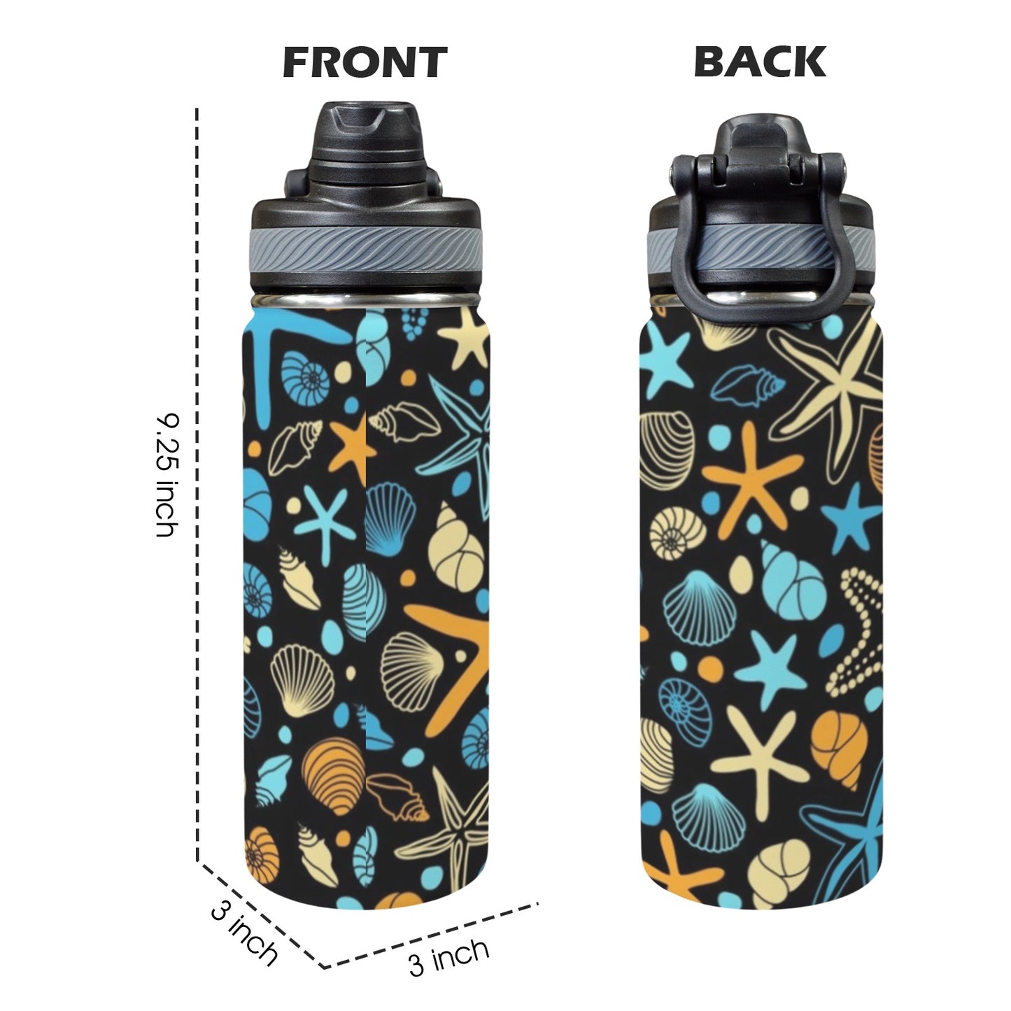 Starfish And Shells - Insulated Water Bottle with Dual-Use Lid (18oz) Insulated Water Bottle with Dual-Use Lid (18oz) Printed Offshore