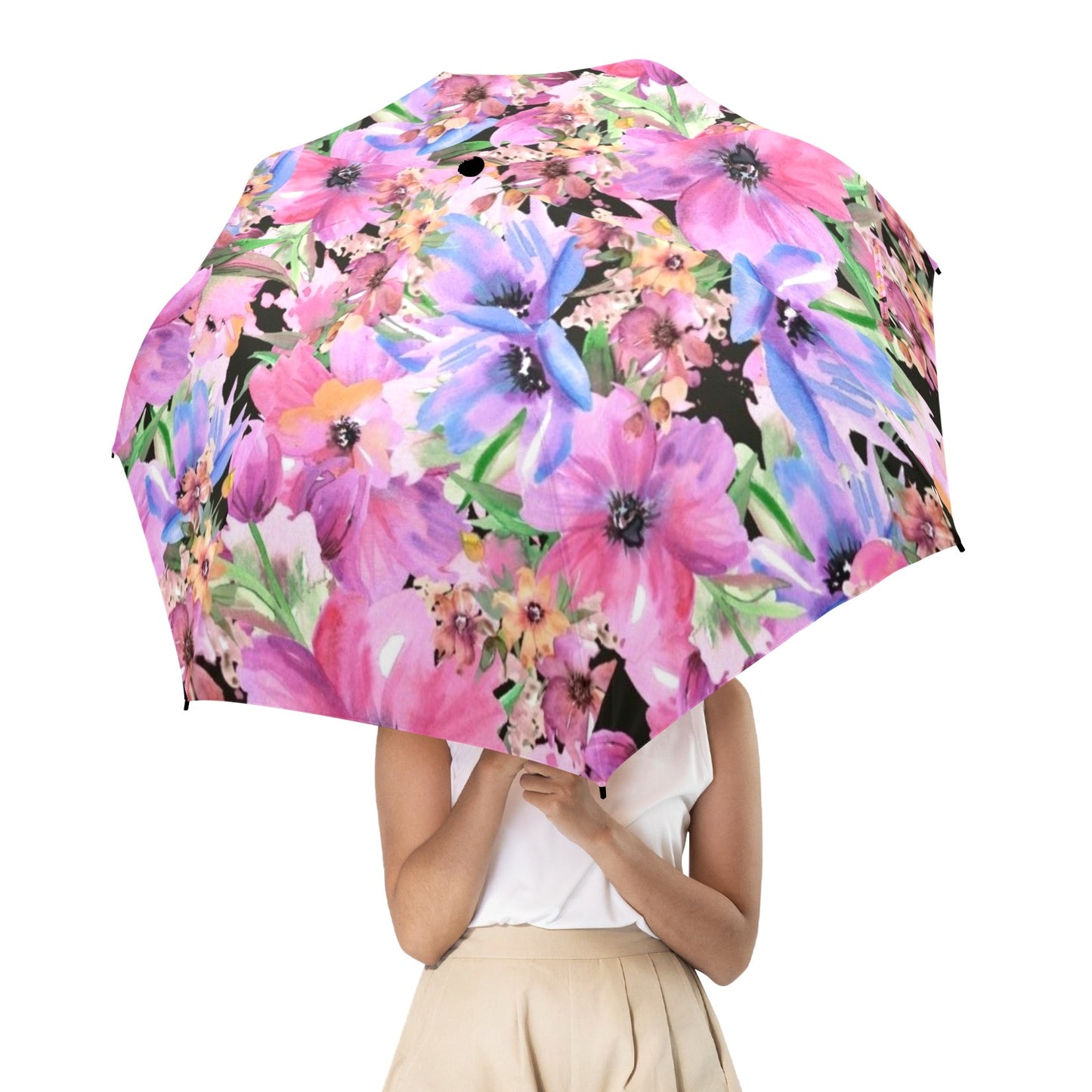 Bright Pink Floral - Semi-Automatic Foldable Umbrella Semi-Automatic Foldable Umbrella