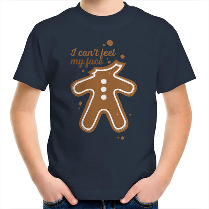 Gingerbread, I Can't Feel My Face, Christmas - Kids Youth T-Shirt Navy Kids Christmas T-shirt Christmas Printed In Australia