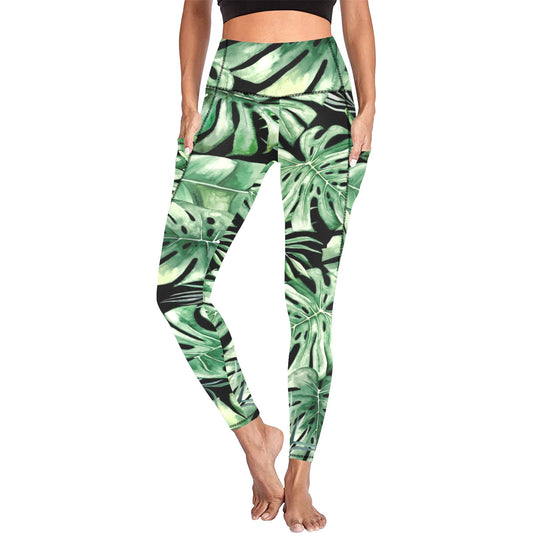 Jungle Leaves - Women's Leggings with Pockets