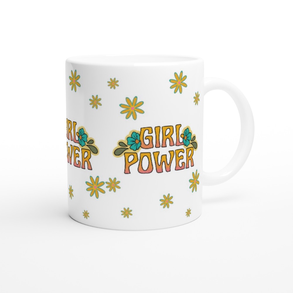 Girl Power - White 11oz Ceramic Mug White 11oz Mug fun Globally Fulfilled retro