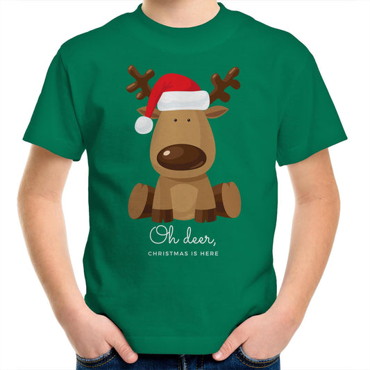 Oh Deer Christmas Is Here, Reindeer - Kids Youth T-Shirt