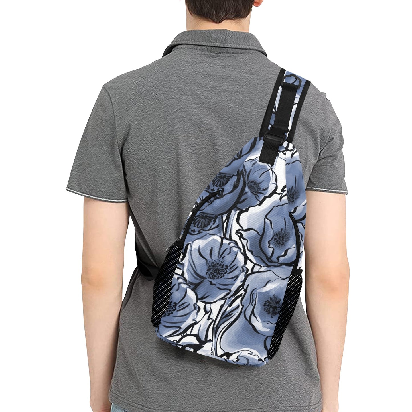 Blue And White Floral - Cross-Body Chest Bag Cross-Body Chest Bag