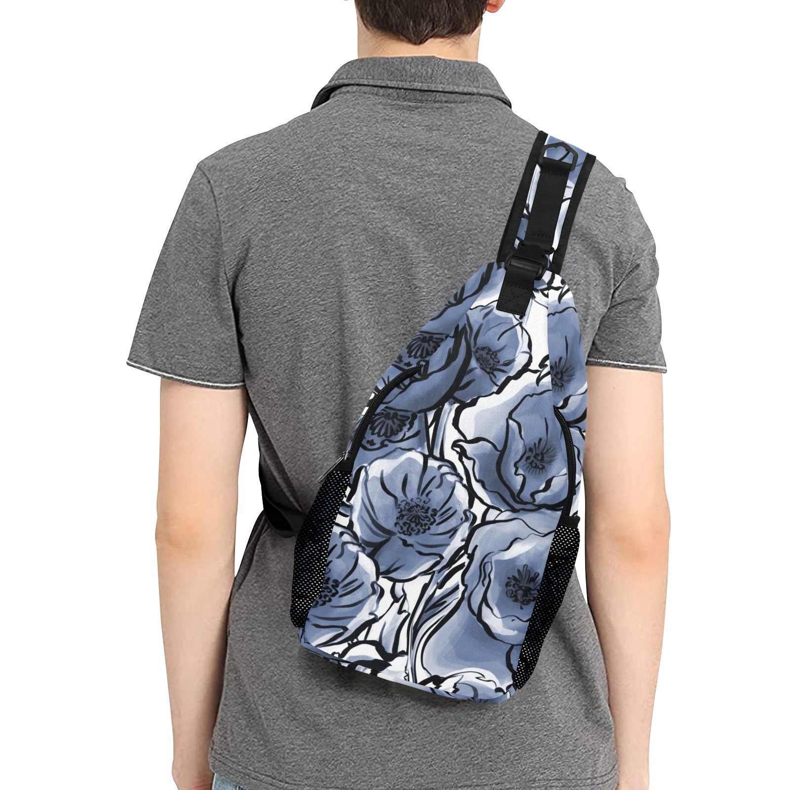 Blue And White Floral - Cross-Body Chest Bag Cross-Body Chest Bag Printed Offshore