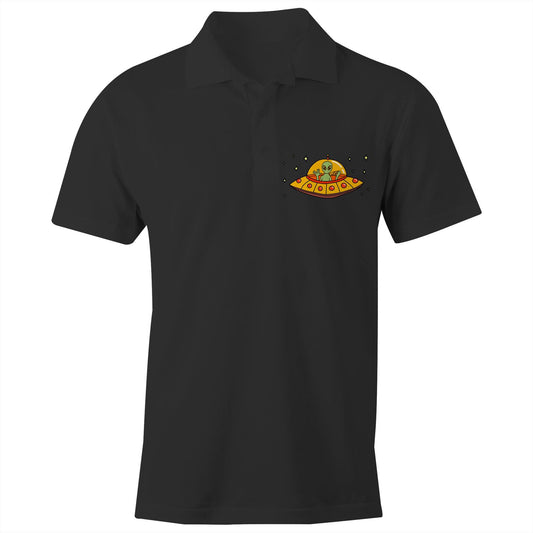 Alien Pizza - Chad S/S Polo Shirt, Printed Black Polo Shirt Food Sci Fi