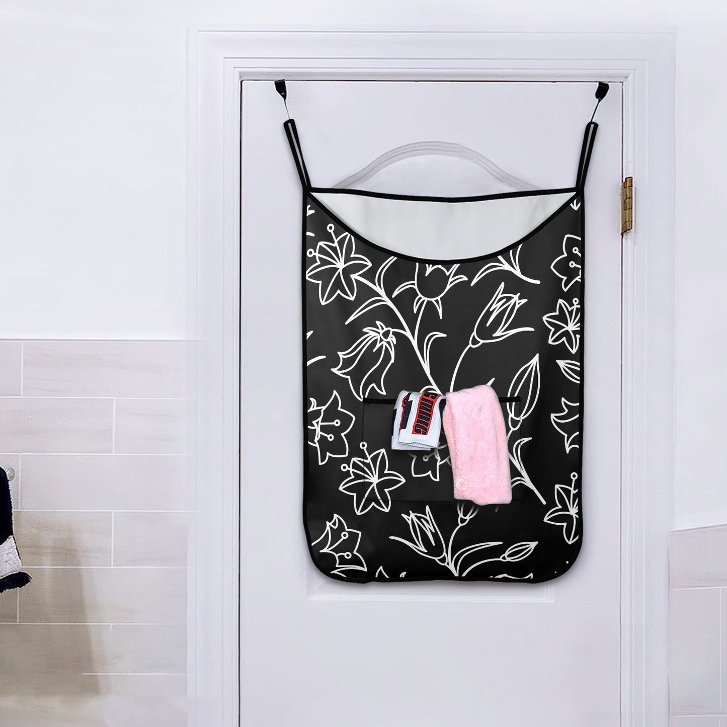 Black And White Floral - Hanging Laundry Bag