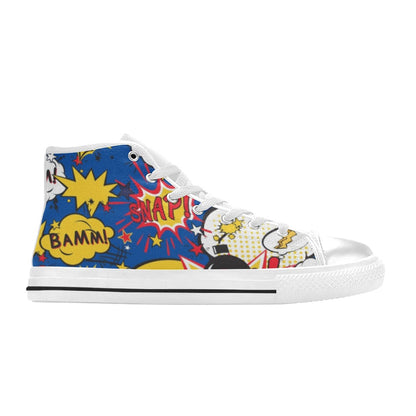 Blue Comic Book - Kids High Top Canvas Shoes