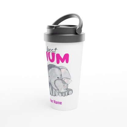 Personalised - Best Mum, Cute Elephants - White 15oz Stainless Steel Travel Mug Personalised Travel Mug animal Mum