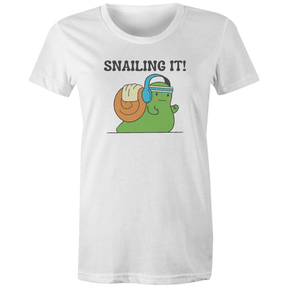 Snailing It - Womens T-shirt White Womens T-shirt Fitness Printed In Australia