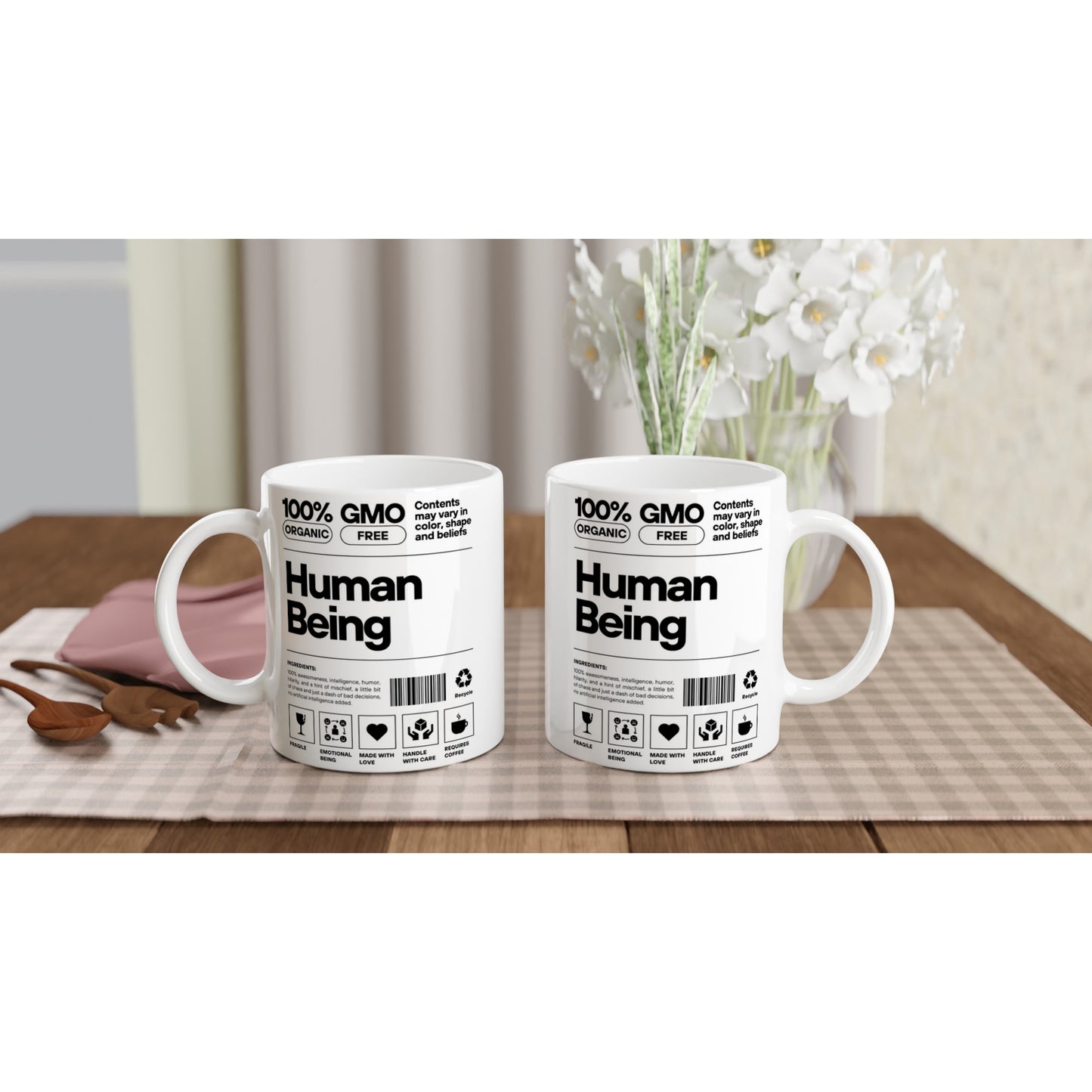 Human Being Product Label, Definition - White 11oz Ceramic Mug White 11oz Mug Funny Globally Fulfilled