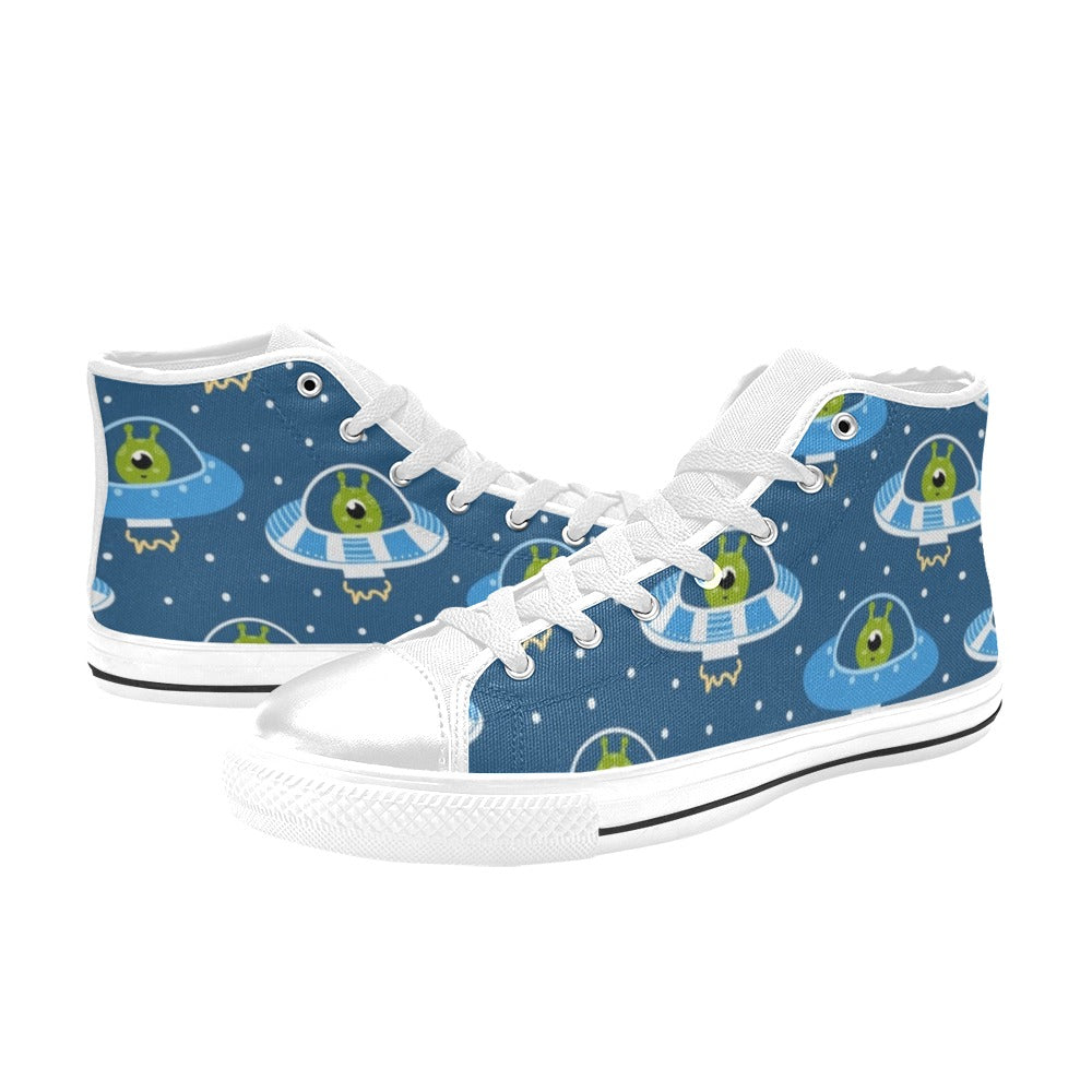 Cute Aliens in UFOs - Kids High Top Canvas Shoes Kids High Top Canvas Shoes Printed Offshore Sci Fi