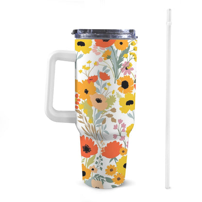 Fun Floral - 40oz Tumbler with White Handle