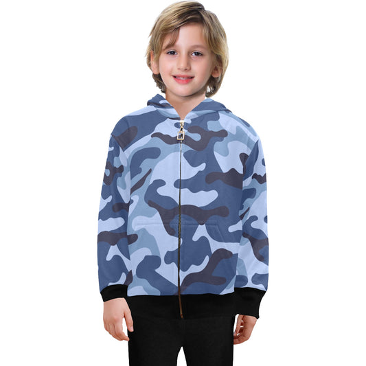 Blue Camouflage - Senior Boys Zip Up Hoodie