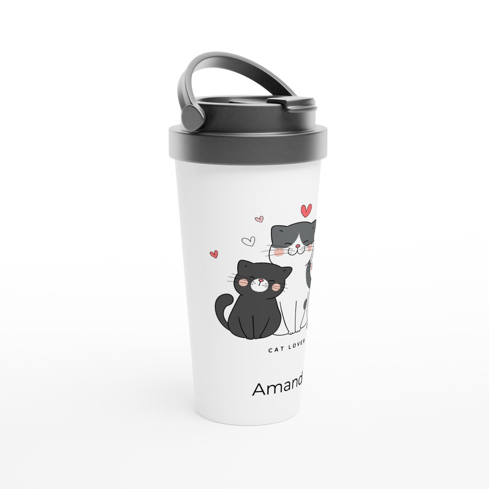 Cat Lover - White 15oz Stainless Steel Travel Mug Travel Mug Globally Fulfilled