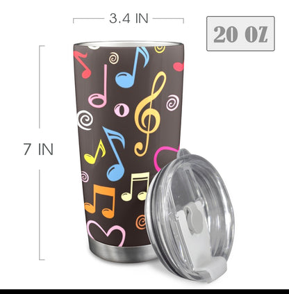 Colourful Music Notes - 20oz Travel Mug with Clear Lid