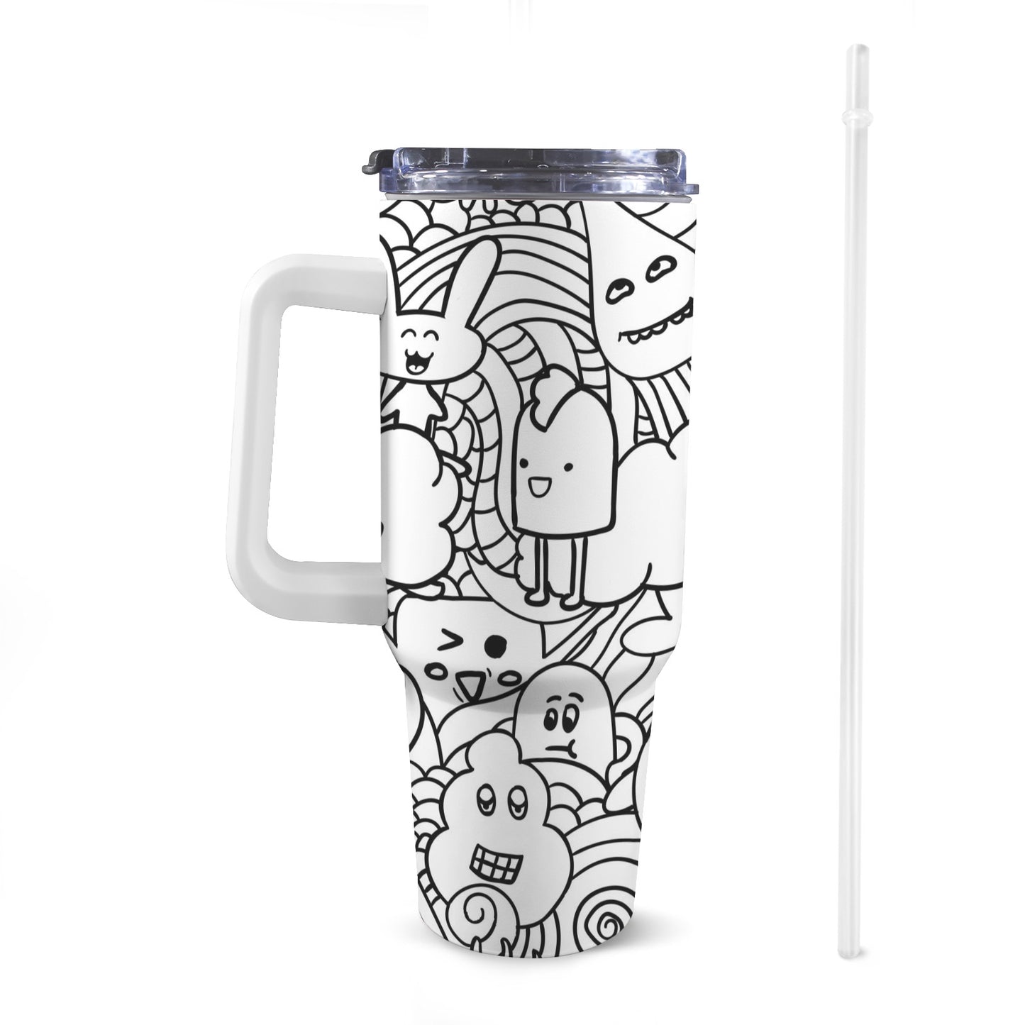 Black And White Creatures - 40oz Tumbler with White Handle