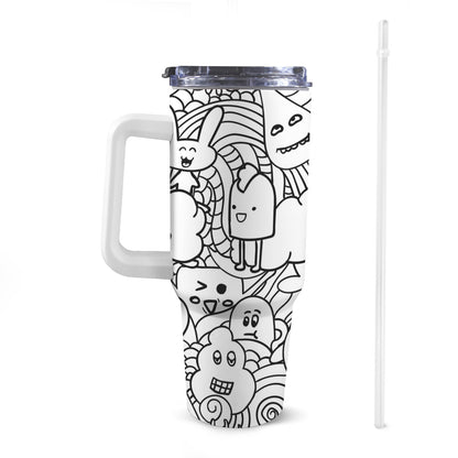 Black And White Creatures - 40oz Tumbler with White Handle