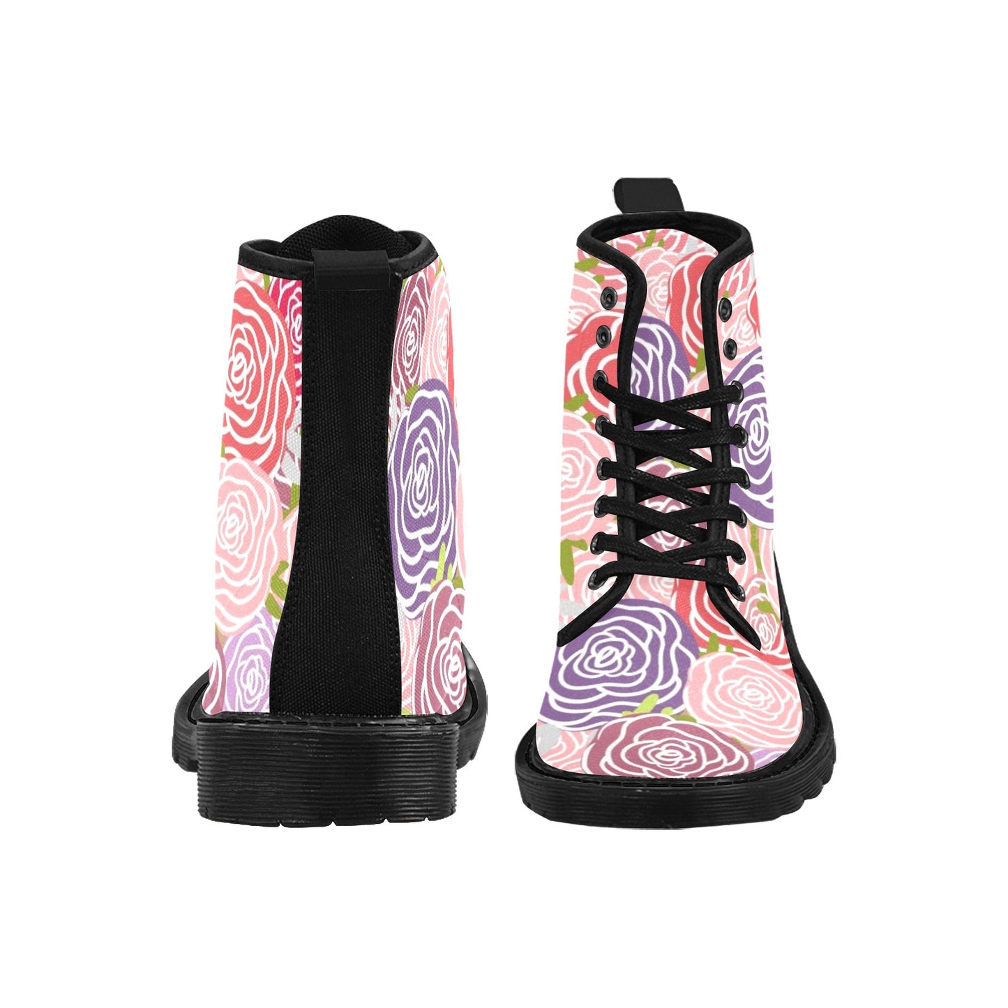 Abstract Roses - Martin Boots for Women (Black)