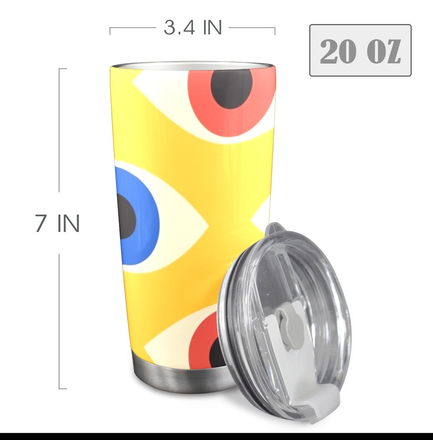 Eyes on Yellow - 20oz Travel Mug with Clear Lid Clear Lid Travel Mug Printed Offshore