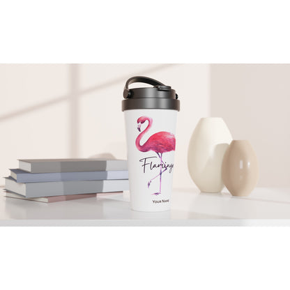 Personalised - Flamingo - White 15oz Stainless Steel Travel Mug Personalised Travel Mug animal coffee