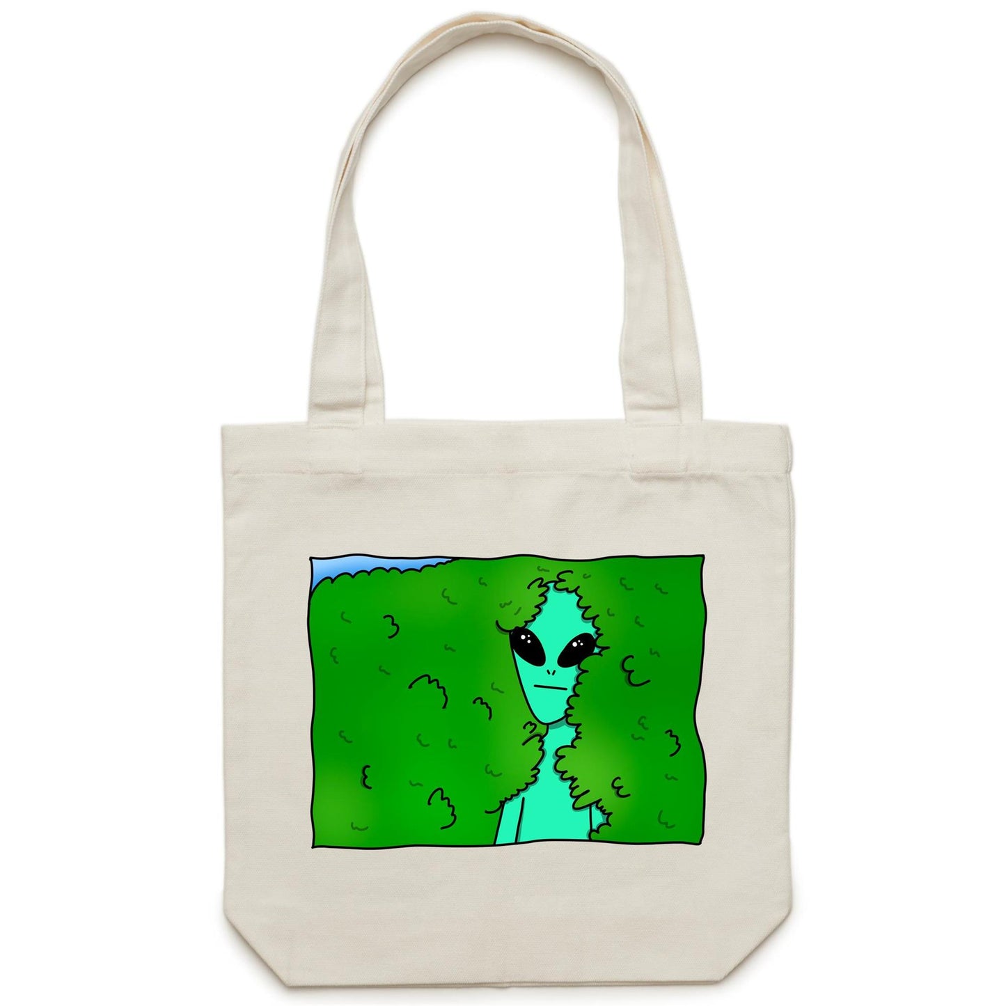 Alien Backing Into Hedge Meme - Canvas Tote Bag Cream One Size Tote Bag Funny Sci Fi