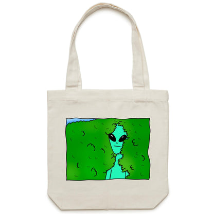 Alien Backing Into Hedge Meme - Canvas Tote Bag Cream One Size Tote Bag Funny Sci Fi