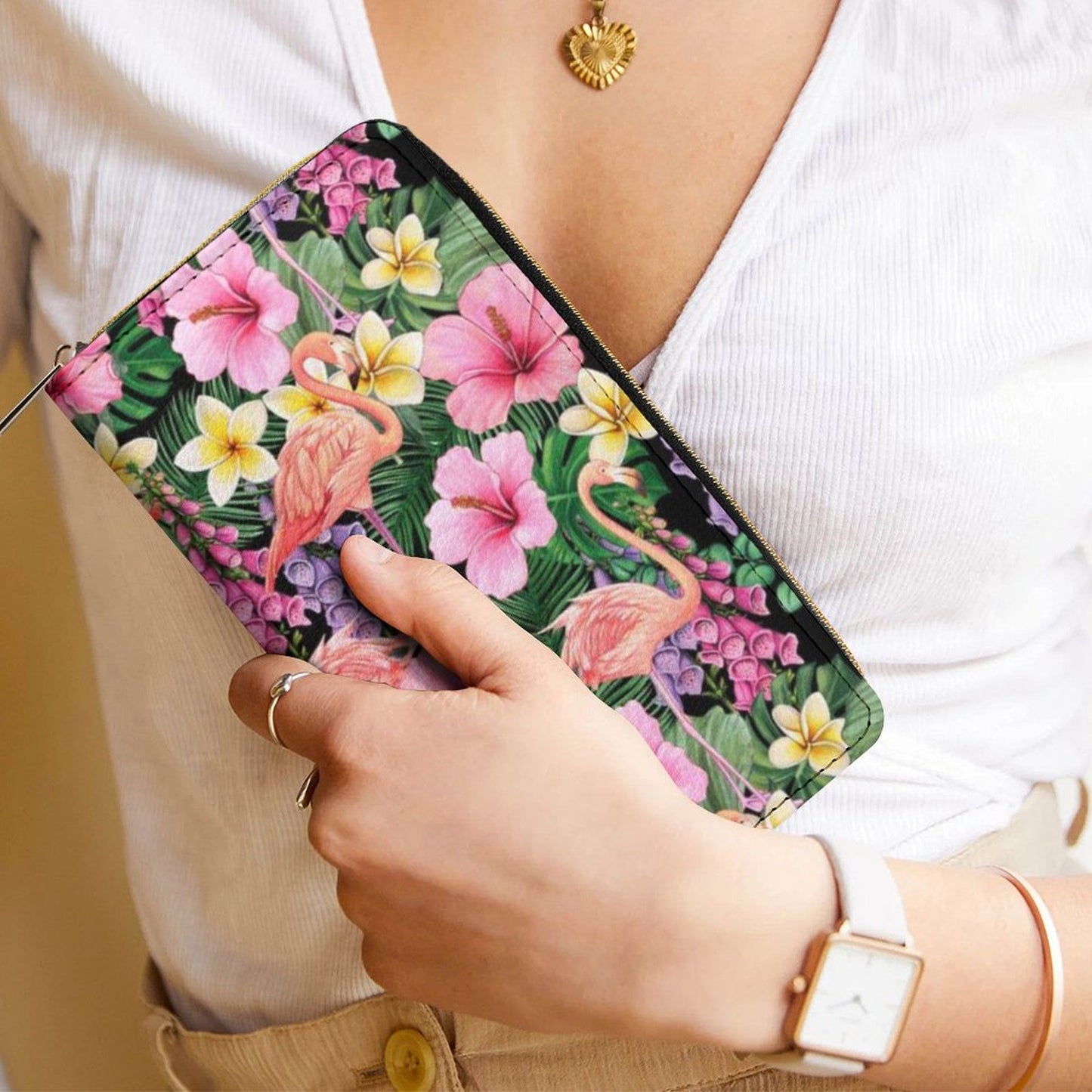 Tropical Flamingo - Leather Wallet / Purse