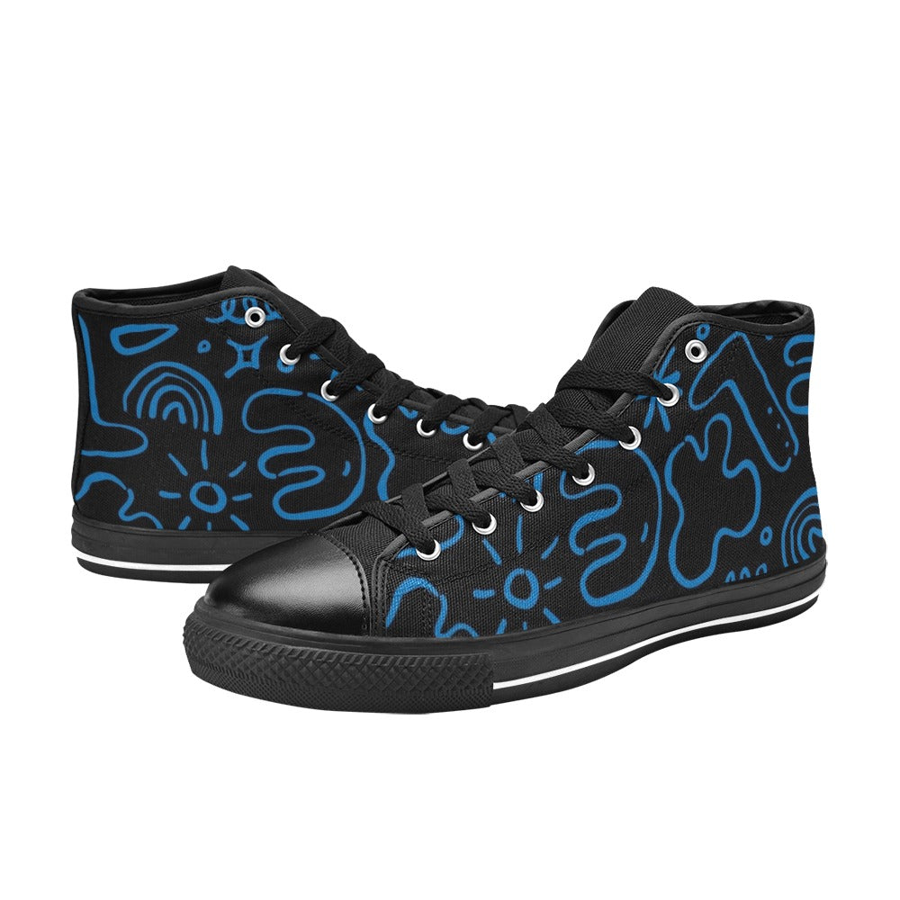 Blue Squiggle - Men's High Top Canvas Shoes