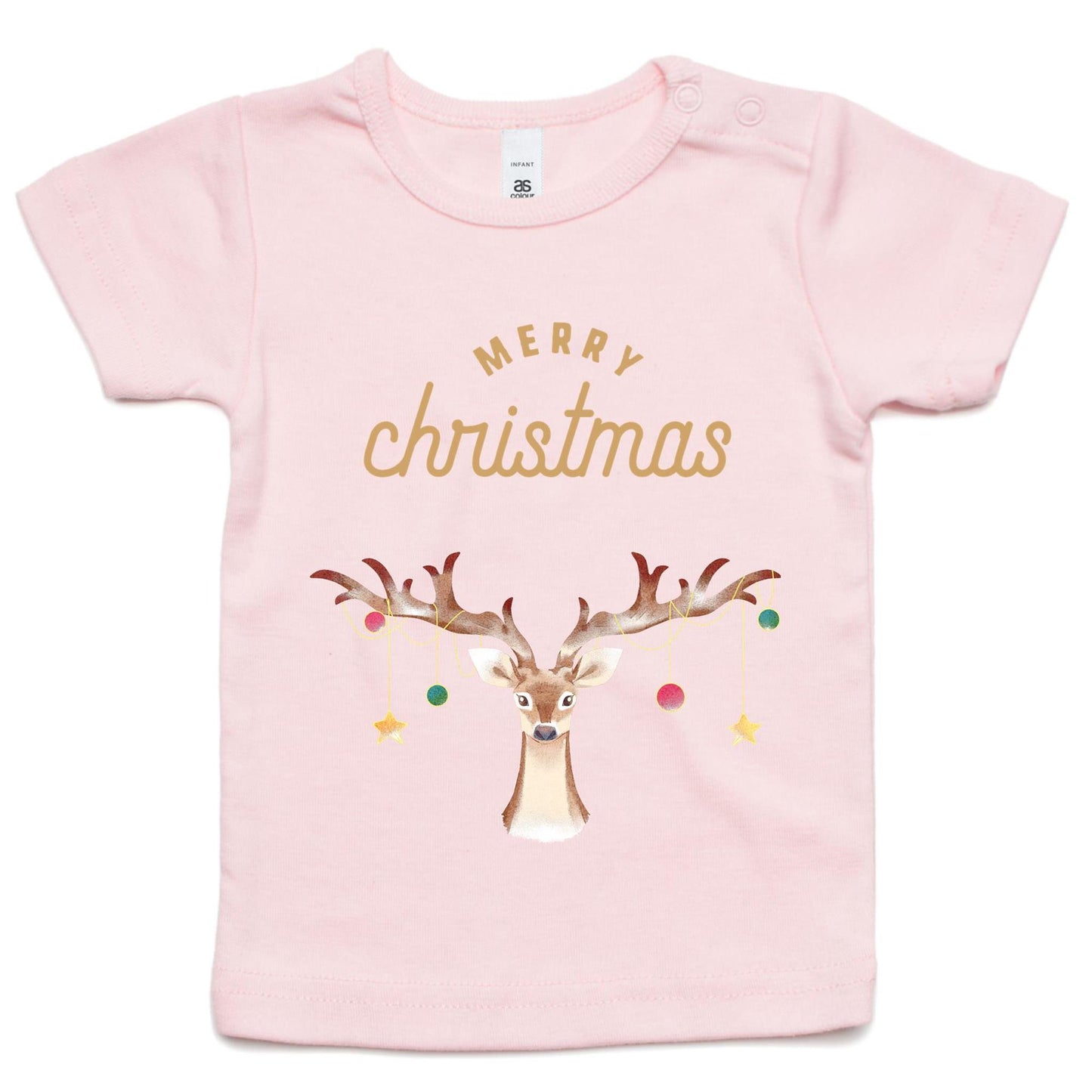 Merry Christmas Reindeer - Baby T-shirt Pink Christmas Baby T-shirt Merry Christmas
