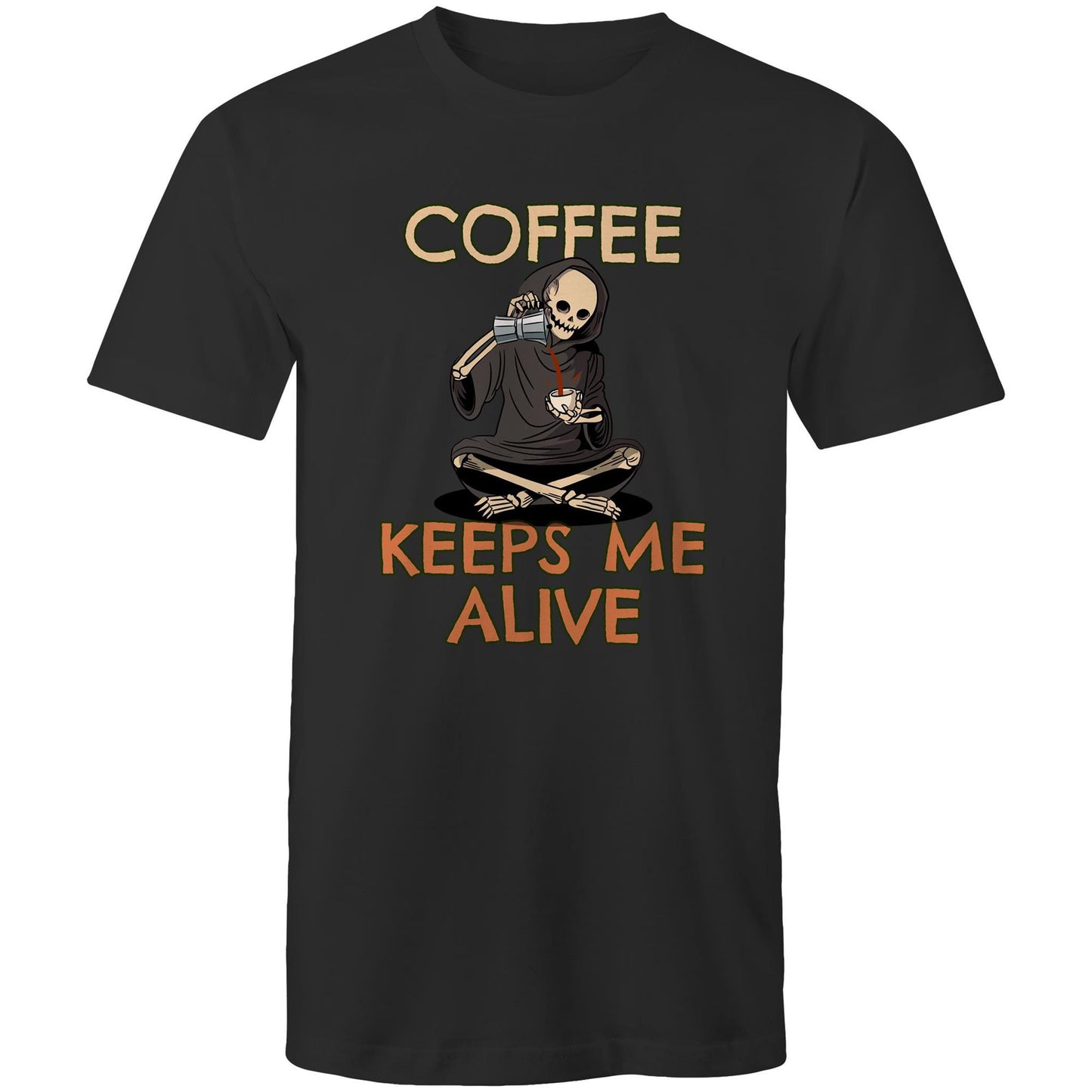 Skeleton, Coffee Keeps Me Alive - Mens T-Shirt Black Mens T-shirt Coffee