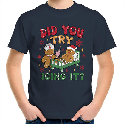 Funny Gingerbread, Did You Try Icing It - Kids Youth T-Shirt Navy Kids Christmas T-shirt Christmas Printed In Australia