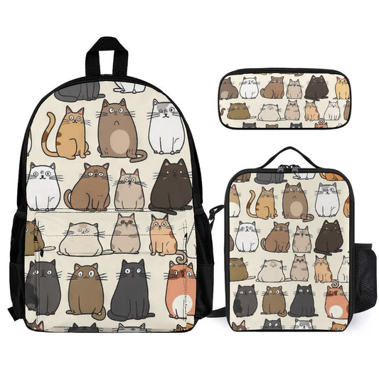 Lots Of Cats - School Backpack Three Piece Set