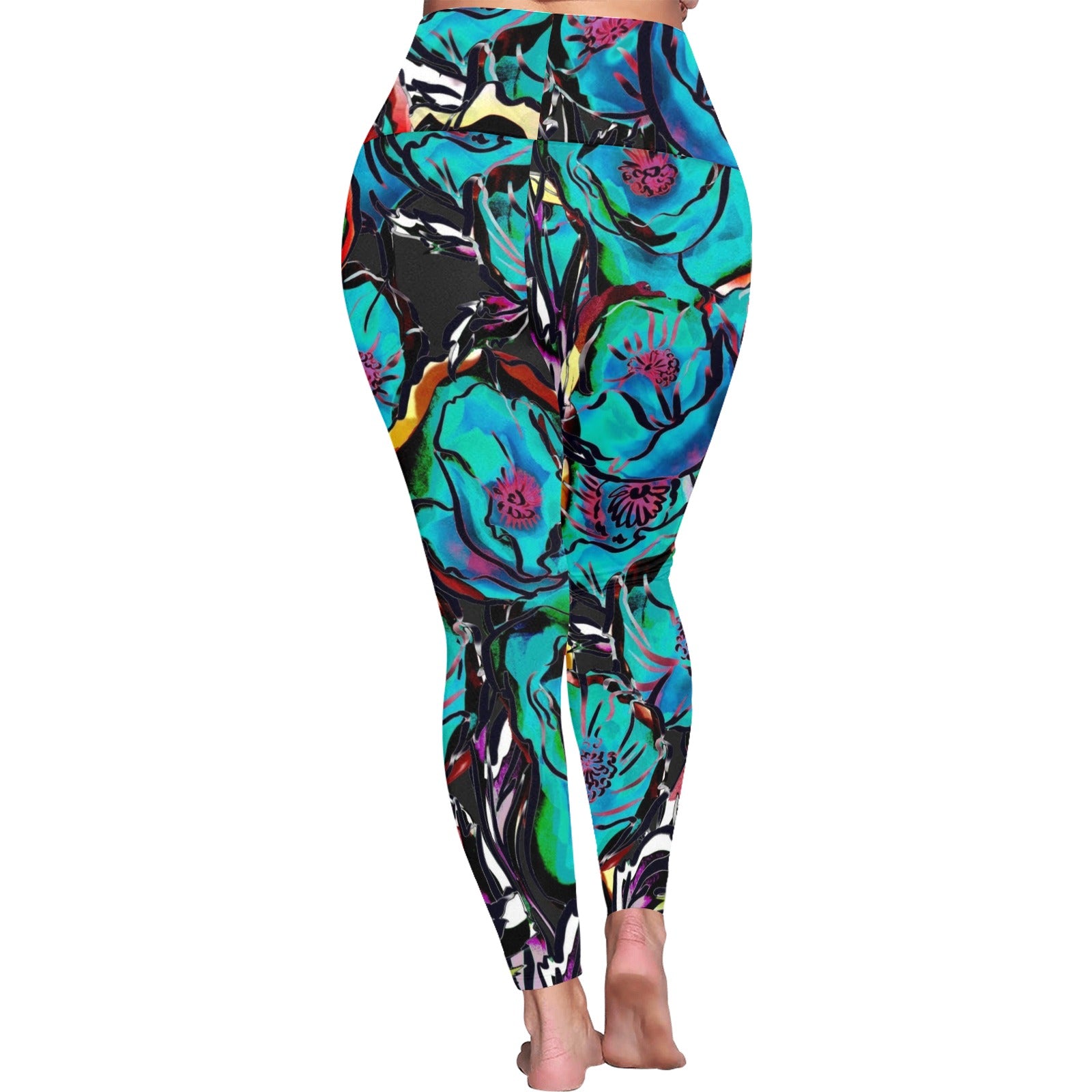 Flower It Blue - Women's Plus Size High Waist Leggings Women's Plus Size High Waist Leggings Printed Offshore