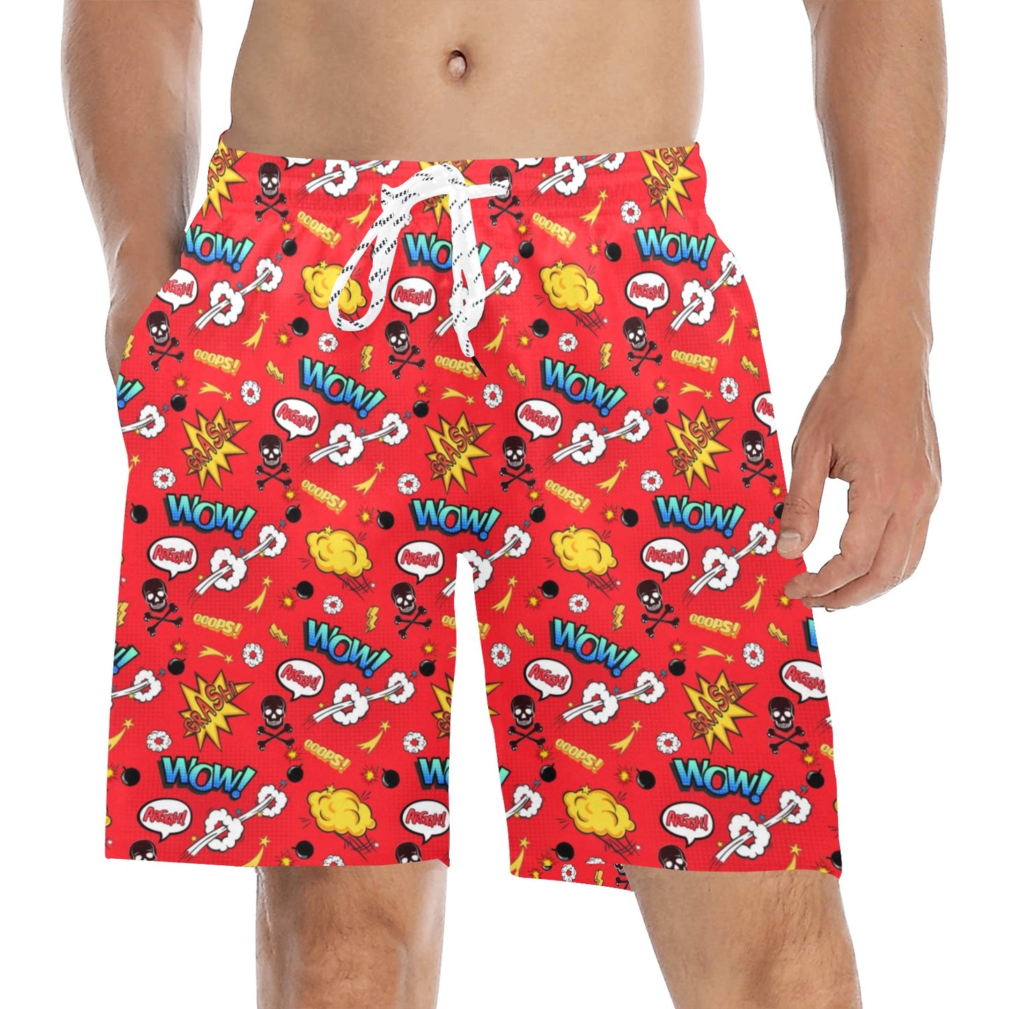 Comic Book Red - Men's Mid-Length Beach Shorts