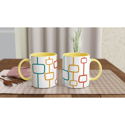 Retro Window Pattern - White 11oz Ceramic Mug with Colour Inside Colour 11oz Mug Globally Fulfilled Retro