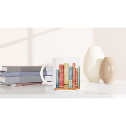 Books - White 11oz Ceramic Mug White 11oz Mug Globally Fulfilled Reading