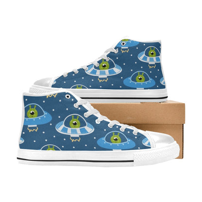 Cute Aliens in UFOs - Men's High Top Canvas Shoes