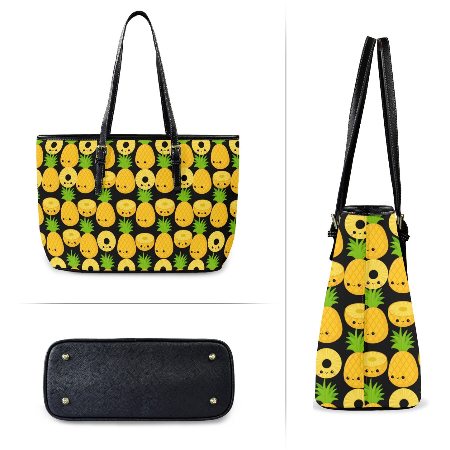 Happy Pineapples - Leather Tote Bag-Large