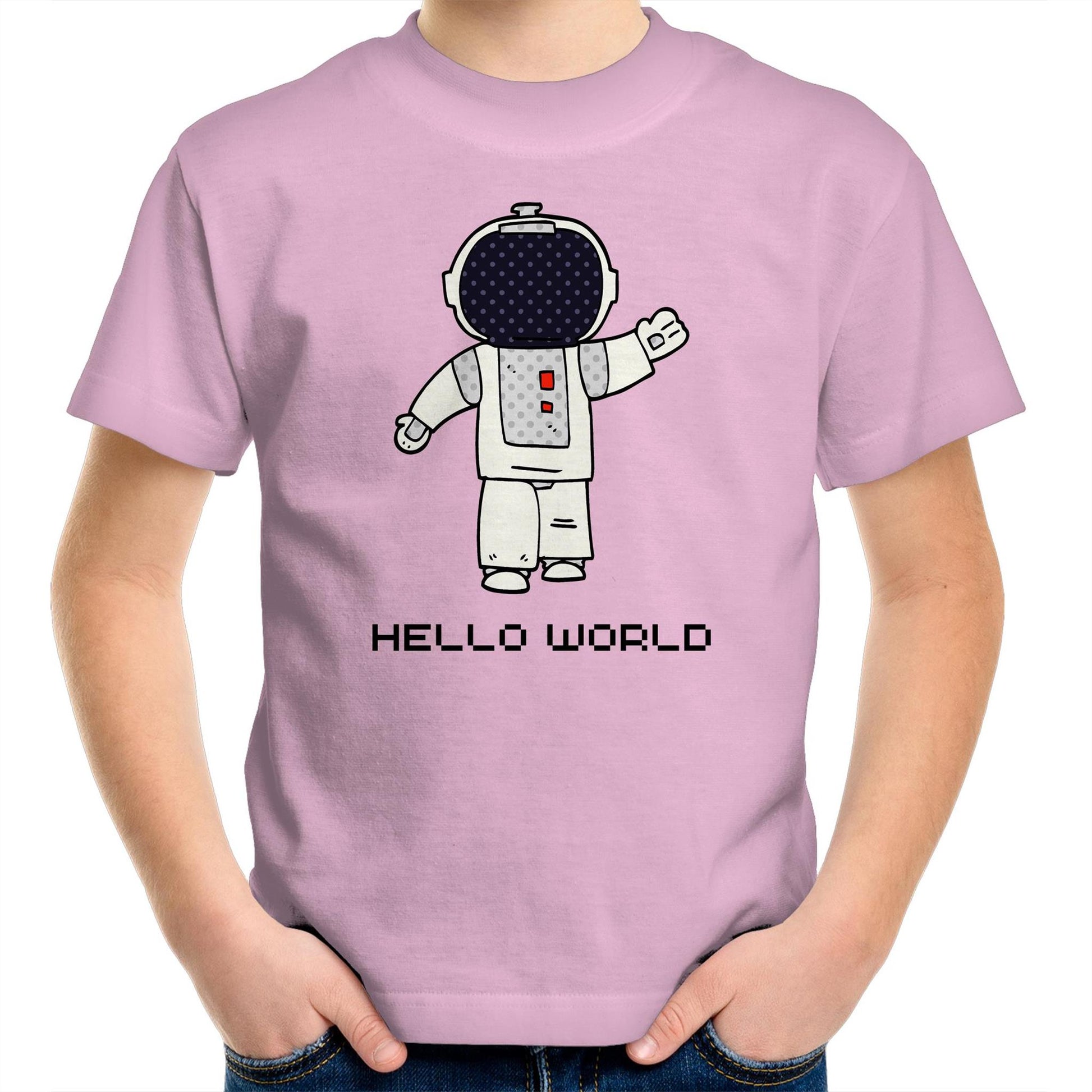 Astronaut, Hello World - Kids Youth T-Shirt Pink Kids Youth T-shirt Space