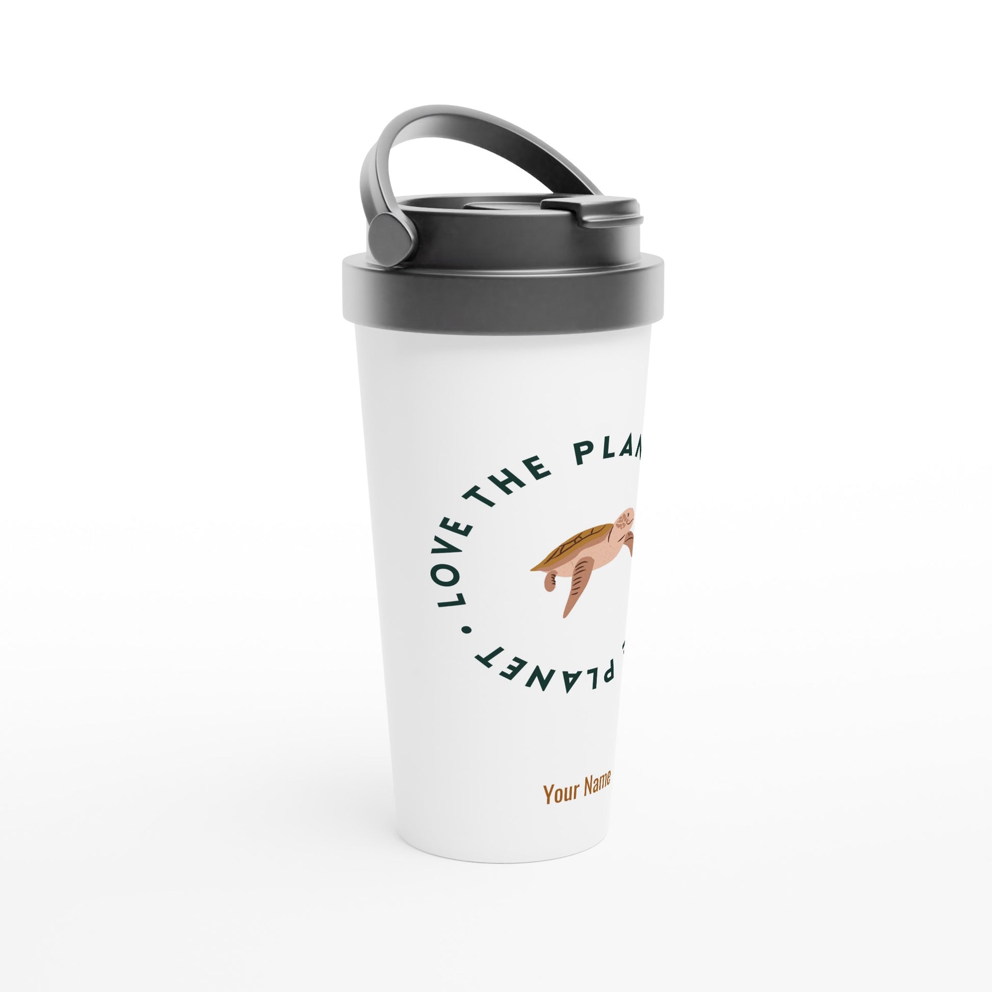 Personalised - Love The Planet - White 15oz Stainless Steel Travel Mug Personalised Travel Mug