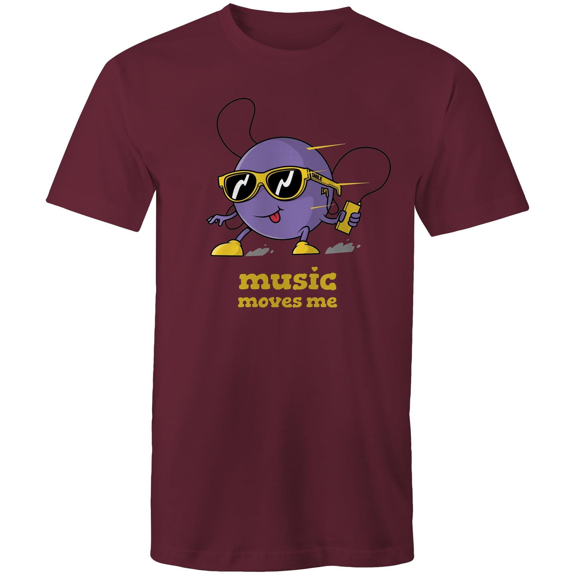 Music Moves Me, Earbuds - Mens T-Shirt Burgundy Mens T-shirt Music
