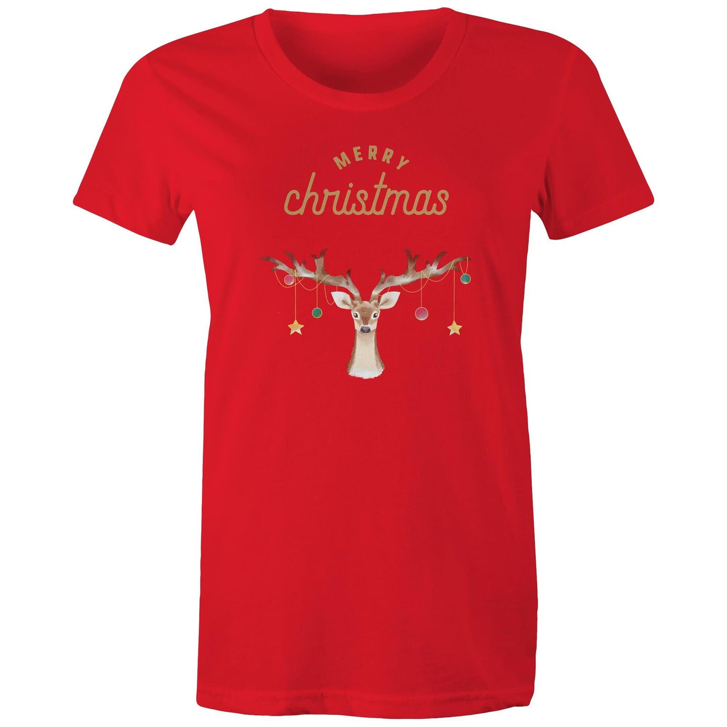 Merry Christmas Reindeer - Womens T-shirt Red Christmas Womens T-shirt Merry Christmas