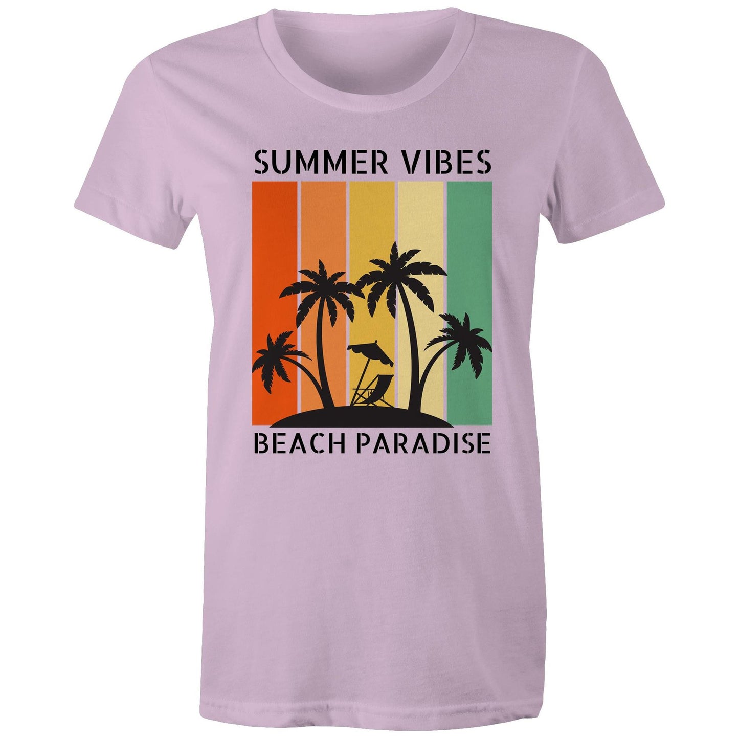 Summer Vibes, Beach Paradise - Womens T-shirt Lavender Womens T-shirt Printed In Australia Summer Surf