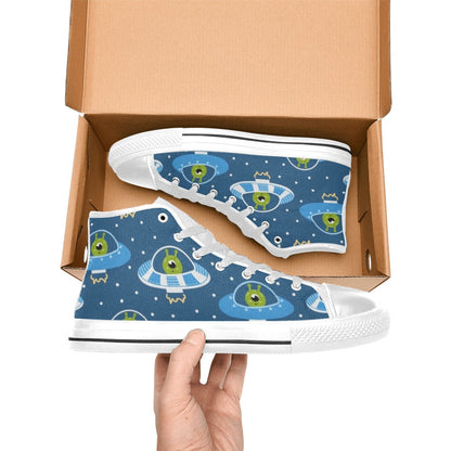 Cute Aliens in UFOs - Women's High Top Canvas Shoes