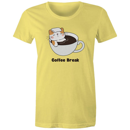 Cat Coffee Break - Womens T-shirt Yellow Womens T-shirt animal Coffee Printed In Australia