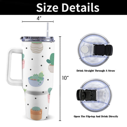 Cactus Love - 40oz Tumbler with White Handle